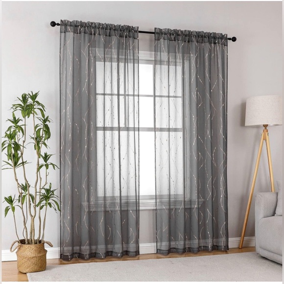 Sold NEW Sheer Curtains 95 “ Long Semi Sheer Curtain with Star Print Design 2 - Picture 7 of 8
